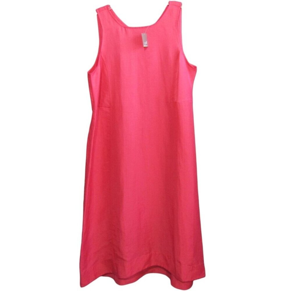 J Jill A-Line Linen Blend Midi Dress Womens L Strawberry Pink Sleeveless New Tag